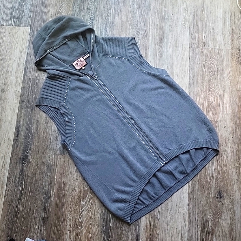 Y2K Juicy Couture Cashmere Wool Sleeveless Full Zip Hoodie Oversized Size Small